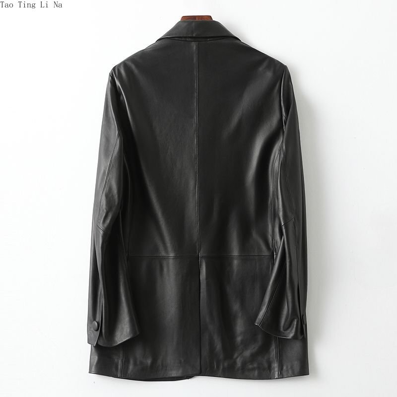 2023 New Genuine Sheepskin Leather Coat Spring Mid length Fashion Women Coat H12