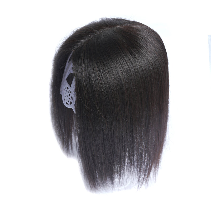 Toppers de cabelo humano para mulheres brancas, couro cabeludo falso, clipe em pedaços de cabelo, peruca reta, cabelo ralo, 9x14 cm, 10 "12" 14"