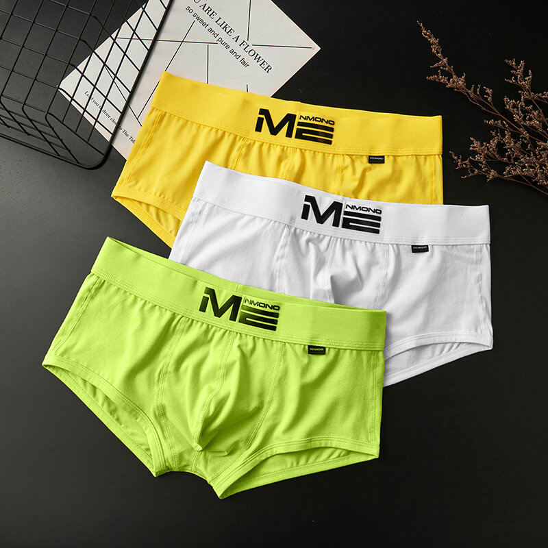 Celana Dalam Pria 3 Pcs/lot, Boxer Pria, Katun Warna Korea, Tas U Pemuda Warna Solid Celana Pendek Segi Empat Olahraga Sejuk