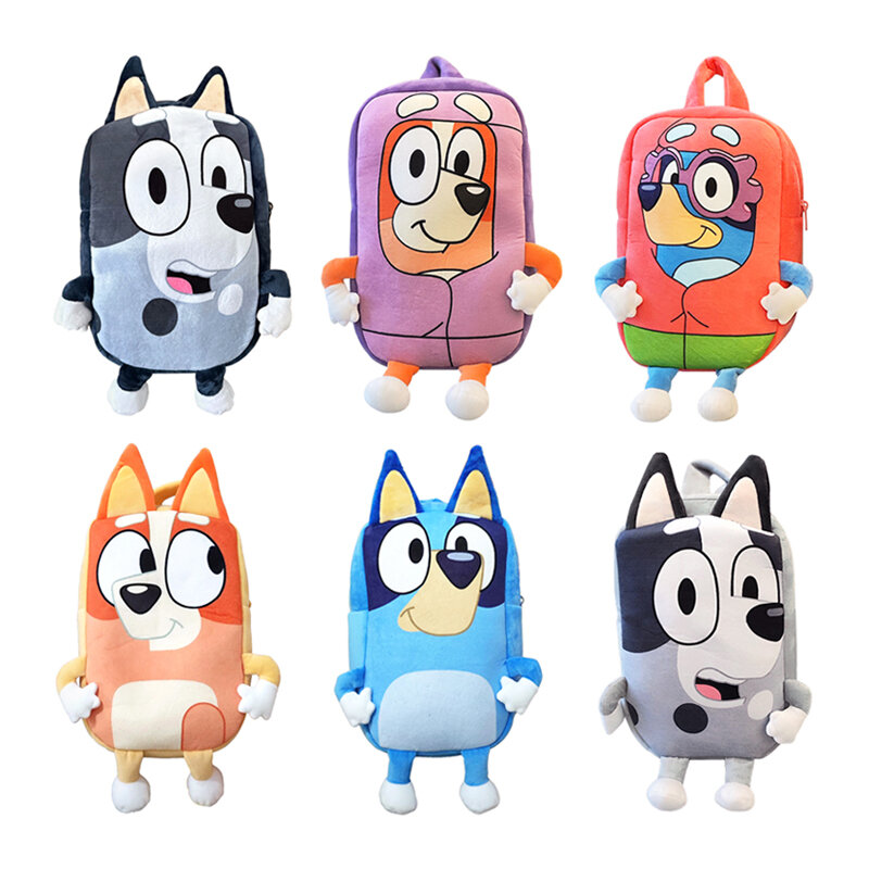 Bluey-mochila escolar de dibujos animados para niños, morral Kawaii con diseño de perro Azul, Naranja, para guardería
