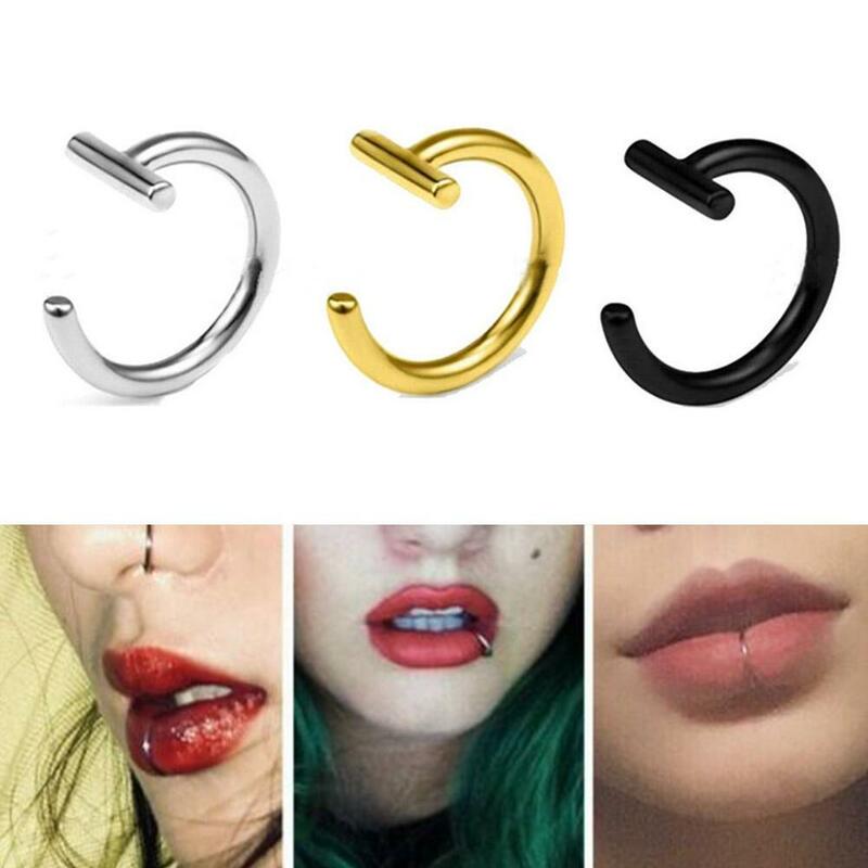 2024 baru Punk 10mm cincin bibir baja tahan karat uniseks wanita klip manset palsu Labret tindik telinga hidung Hoops Septum perhiasan tubuh