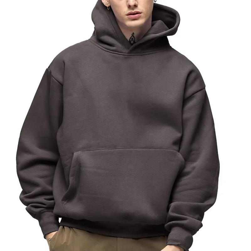 Hoodie pria berat badan 500GSM, Sweatshirt hoodie warna Solid, Atasan Pria katun tebal kasual musim gugur musim dingin, Hoodie mode berat
