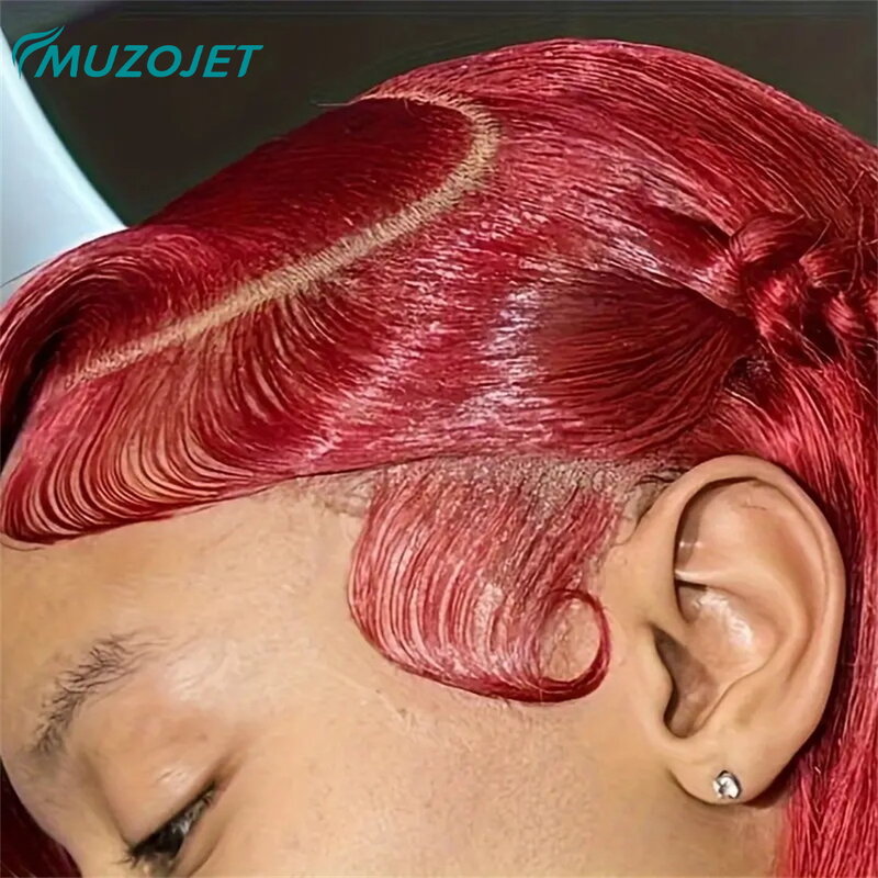 شعر مستعار بشري برازيلي بدانتيل أمامي شفاف للنساء ، أحمر ، مستقيم ، أحمر ، ملون ، ريمي ، 13 × 4 عالي الدقة ، ساخن