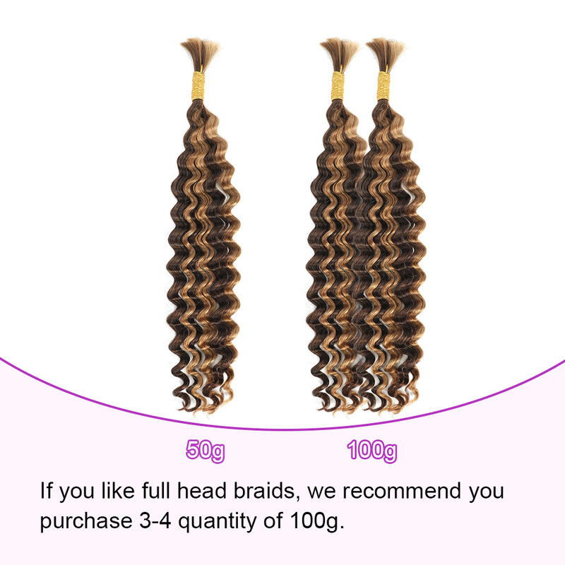 Evidenzia capelli umani intrecciati a onde profonde per trecce Boho Crochet Micro senza nodi bohémien Box trecce Double Drawn Bulk Hair Linhua