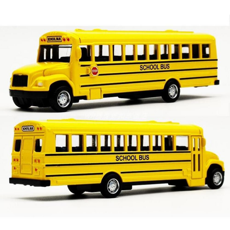 Diecast mainan mobil Sekolah anak-anak, Model mainan kendaraan inersia tarik mundur, mainan anak laki-laki untuk hadiah anak-anak 1/64