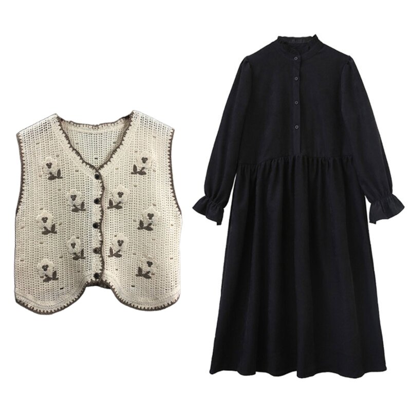 Gilet en tricot au Crochet pour femmes, style Boho coréen, Vintage, motif Floral coloré, sans manches, veste Cardigan rétro Hippie, haut à col en v