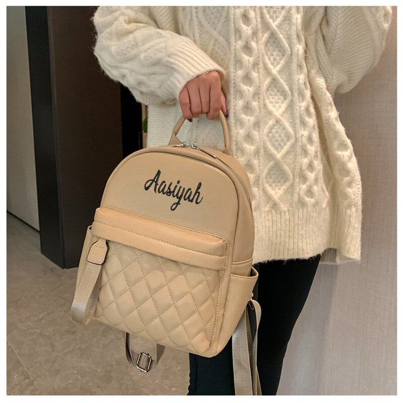 Embroidery Name Backpack Women's PU Bag Fashion Ladies Gift High Quality PU Backpack Personalized Girls Outdoor Small Backpack