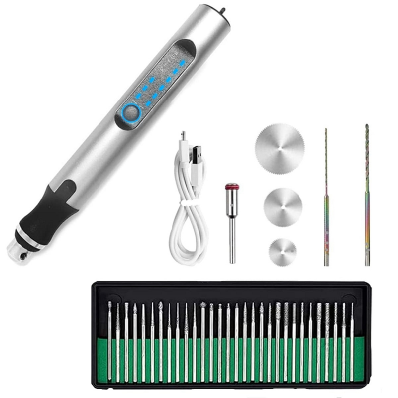Kit di strumenti per incisione con penna per incisione elettrica penna per incisione ricaricabile USB per intagliare vetro legno metallo pietra plastica
