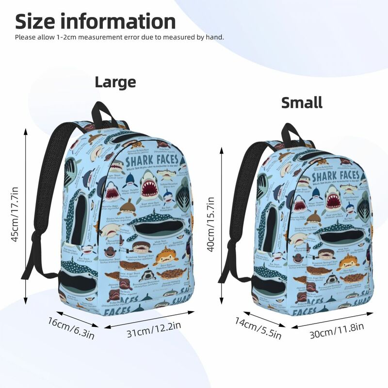 Shark Faces Backpack Middle High College School Student Bookbag Teens Canvas Daypack Outdoor