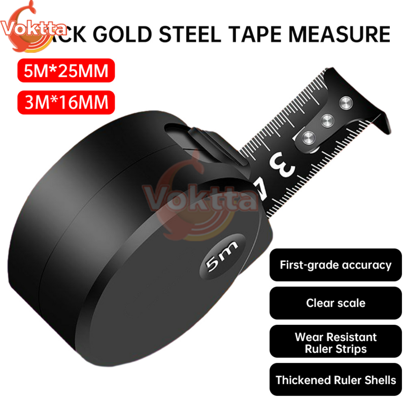 3/5M Measuring Tape Self locking Black Gold Steel Tape Measure High Precision Wear-resistant Ruler Woodworking Measuring Tools