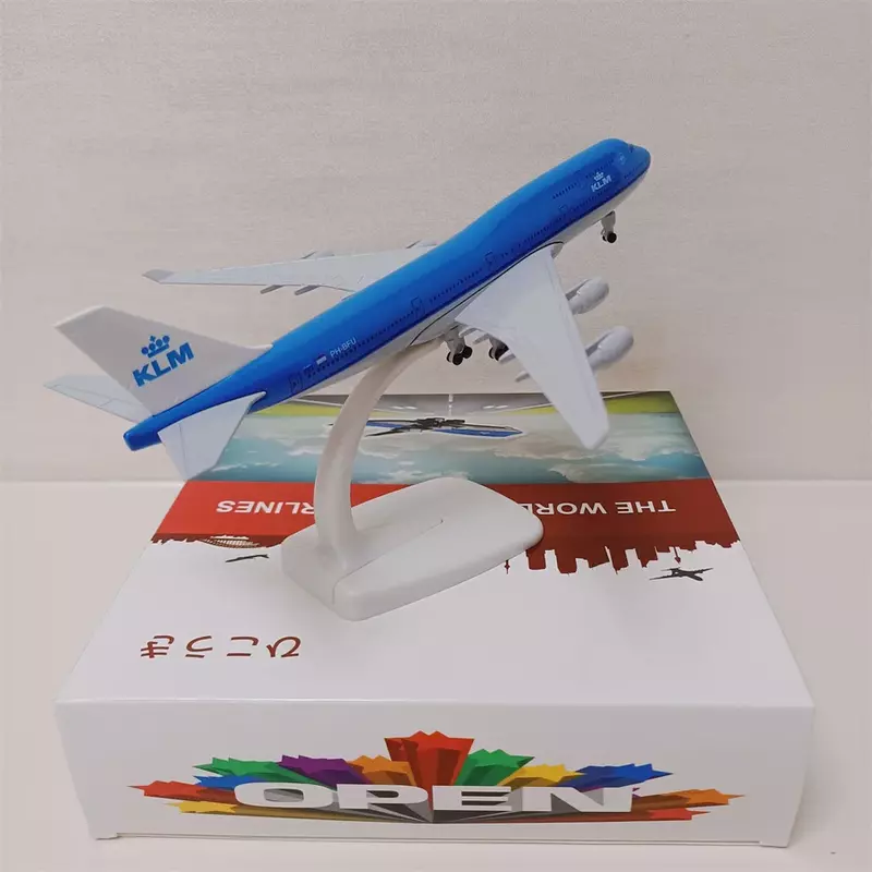 Alloy Metal Modelo de avião com rodas, Air Netherlands, KLM Airline, Boeing 747, B747, modelo de avião, avião, avião, avião, 20cm