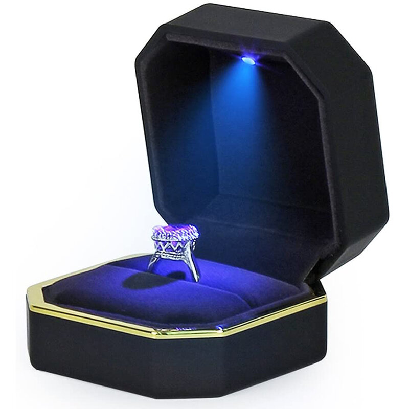 LED 조명이 달린 럭셔리 쥬얼리 커플 링 박스, 약혼 결혼 반지 상자, 축제 생일 쥬얼리 링 디스플레이 선물 상자