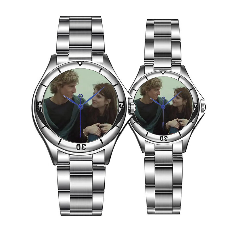 Sesuaikan desain Anda sendiri Logo merek/gambar jam Quartz jam tangan pasangan pria wanita hadiah perhiasan