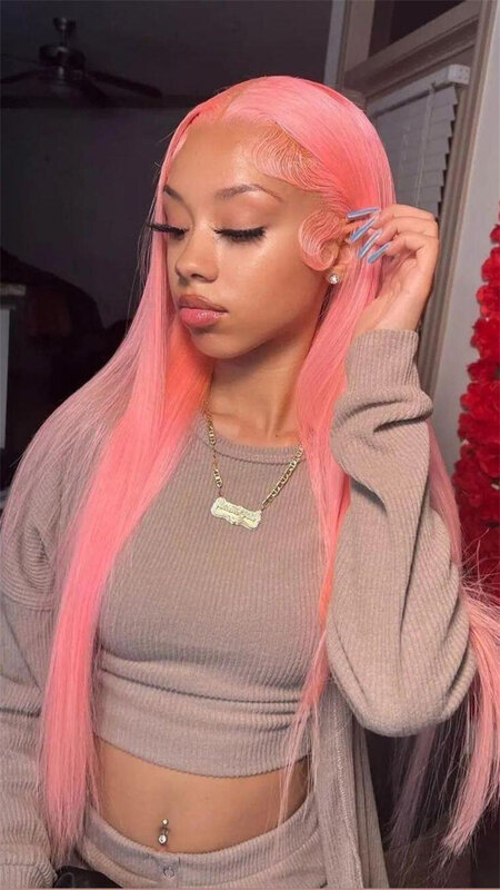 Pink Soft 26 inch 180Density Long Glueless Silky Straight Lace Front Wig For Women BabyHair Preplucked Heat Resistant Daily