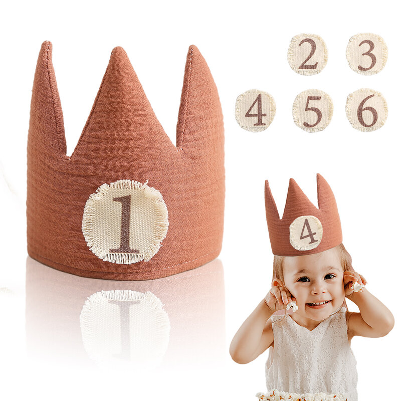 Juego de sombrero de cumpleaños para bebé, varita mágica de madera de juguete, sombrero de corona suave de algodón, decoraciones de fiesta de cumpleaños para niños, juguete de regalo de cumpleaños para recién nacidos, 1 Juego
