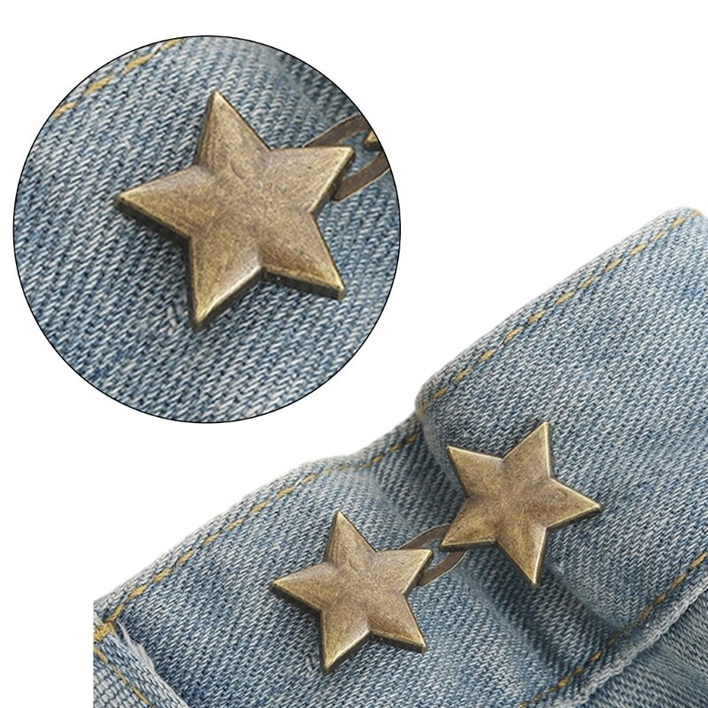 Pino botão cintura apertado com estrela, sem costura, botões cintura, alfinetes botão ajustável, fivela cintura,