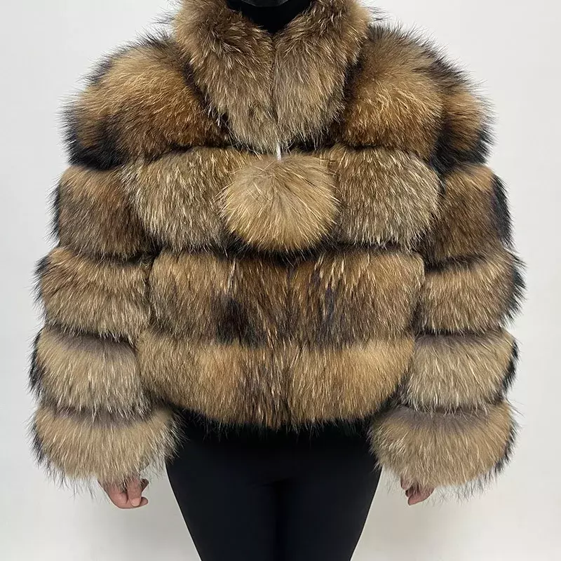 MAOMAOKONG 2024 натуральная женская зимняя Роскошная куртка с длинным рукавом из меха енота толстый Топ женское пушистое пальто жилет