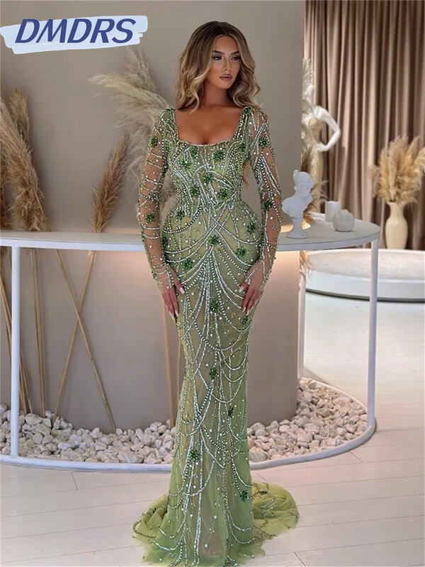 Женское вечернее платье до пола, очаровательное платье с открытыми плечами и бусинами, модель 2024, романтичное платье трапециевидной формы