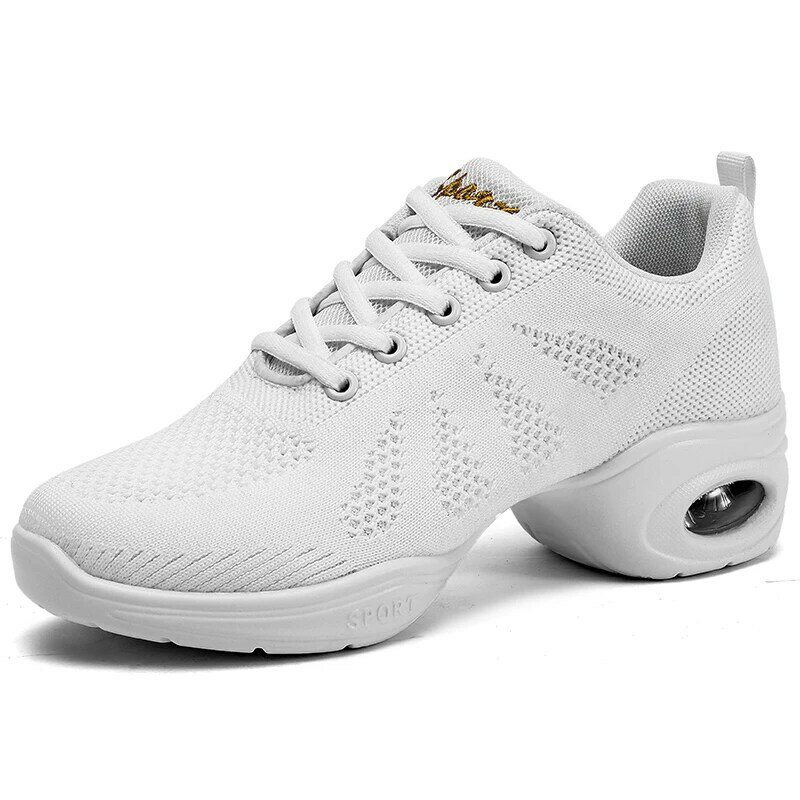Modern Jazz Dance Sneakers Women Breathable Mesh Lace Up Practice Shoes Cushioning Lightweight Fitness Trainers