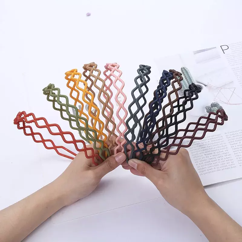 2024 New Fashion Solid Color Resin Geometric Grid Anti-slip Wave Headband Hair Band for Women Girls Hair Accessories Headwear