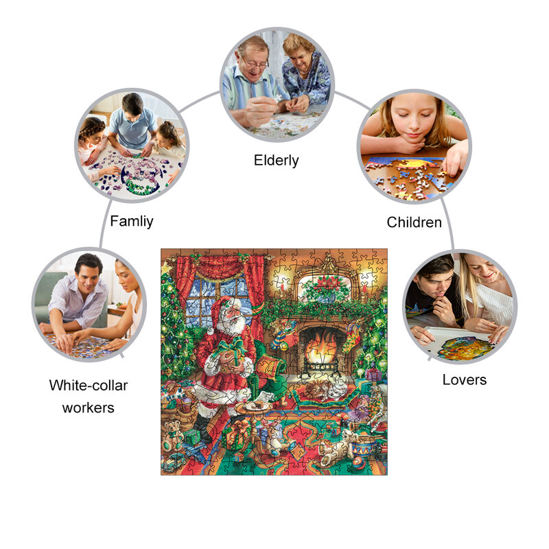 Mainan Puzzle kayu Santa Claus, mainan Puzzle kayu Natal, permainan edukasi, hadiah Festival anak-anak