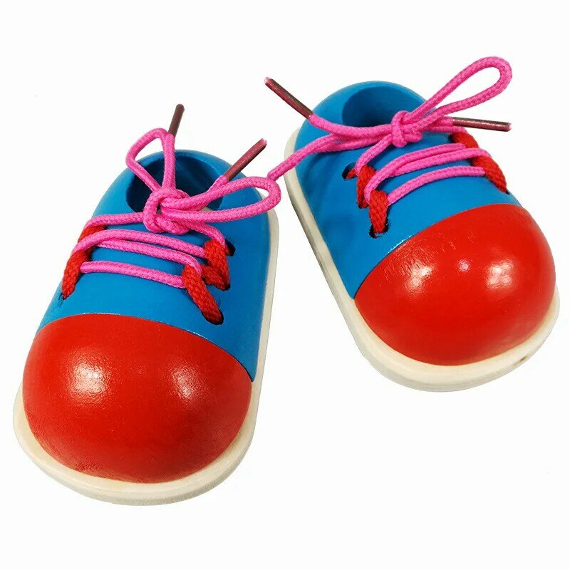 1Piece Kids DIY Learning Education Fashion Toddler Lacing Shoes Montessori Kids Wooden Toys Children Toys