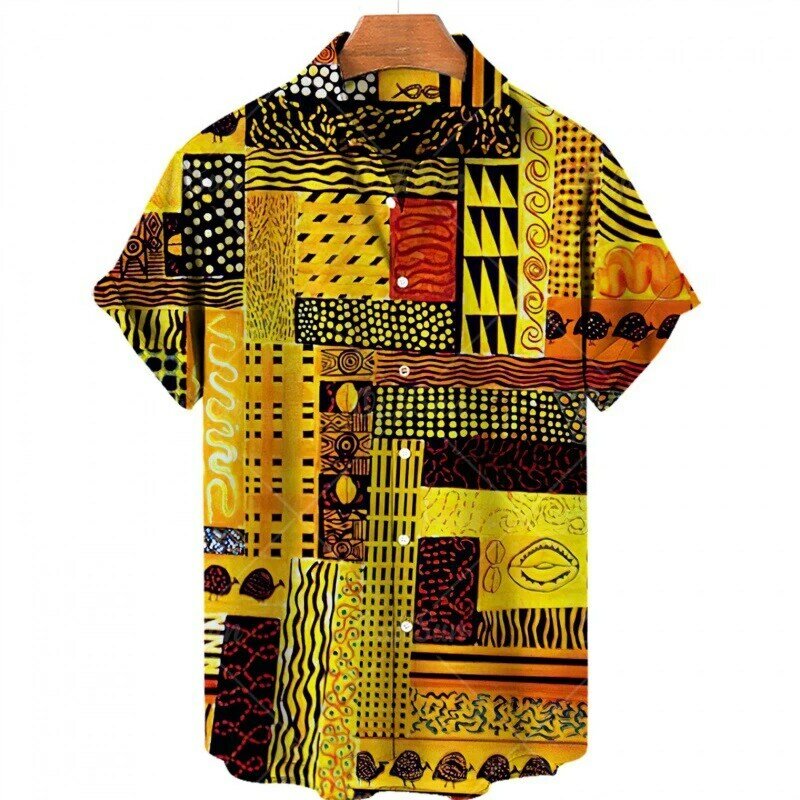 남성용 하와이 해변 캐주얼 셔츠, 아프리카 전통, 3D 프린트 패션 블라우스, 반팔, 여성 의류, 2024 스트리트웨어, Camisa