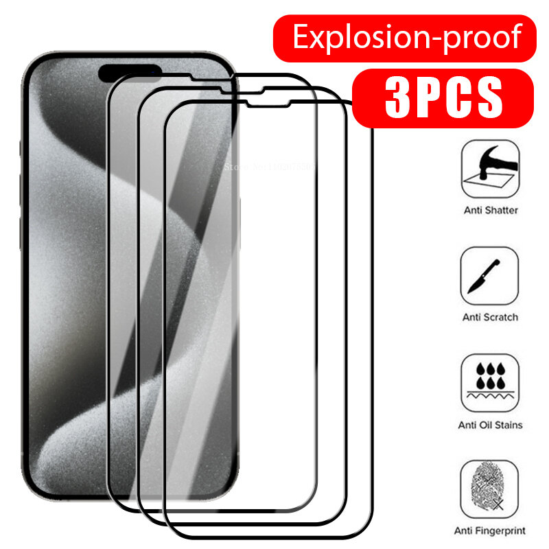 Protector de pantalla de vidrio templado, cubierta completa para IPhone 15, 14, 13, 12, 11 Pro Max, X, XR, XS Max, 7, 8, 15, 3 unidades