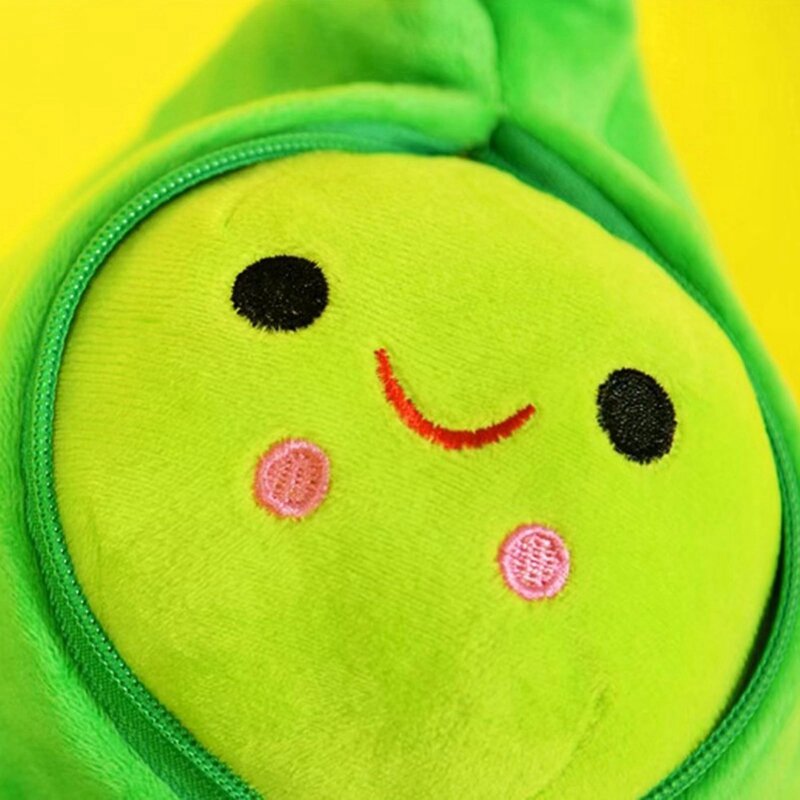 Soft Plush Stuffed Plant Pea Toy para crianças, fechamento do Zipper, rosto sorridente, travesseiro cheio, PP algodão, 2 pcs