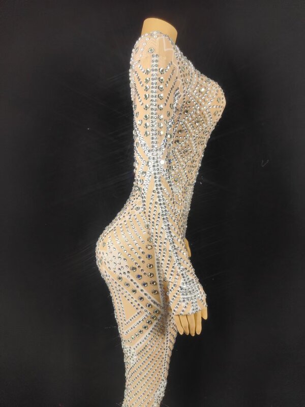 Paillettes strass perle Pole Dance body Party Club body trasparente Plus Size donna tute aderenti di un pezzo Jihe