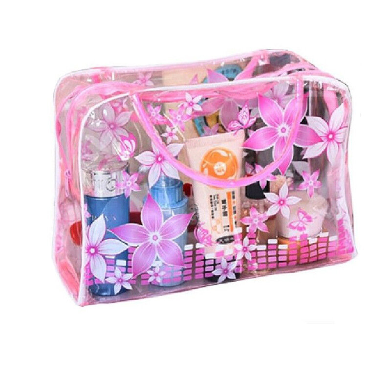 Bolsas de maquillaje transparentes portátiles para mujer, bolsa de cosméticos impermeable Floral, bolsa de almacenamiento de viaje