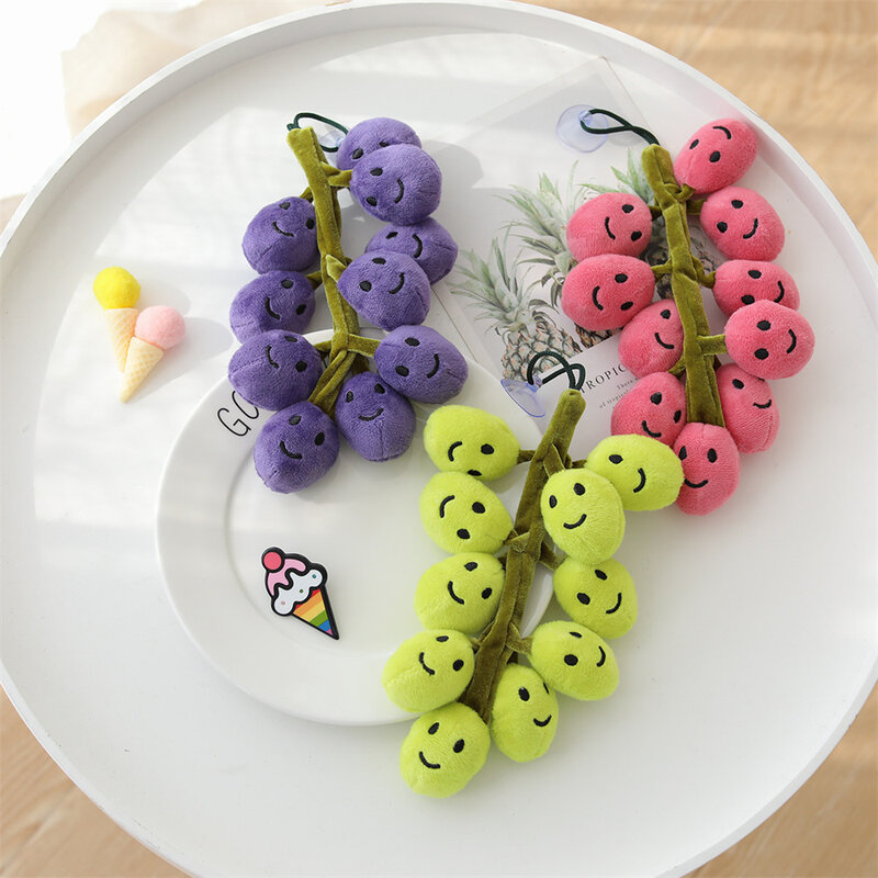 เหมือนจริง Grape ของเล่นตุ๊กตาดูดถ้วยผลไม้ Kawaii Plush พวงกุญแจประดับรถ Charms ตกแต่งน่ารักวันเกิดของขวัญของเล่นเด็ก