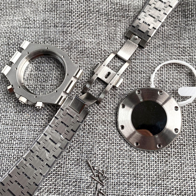 316L Steel 42mm Square Watch Case Fit Quartz VK63 VK64 Movement Waterproof Flat Sapphire Crystal Bracelet Set Watch Repair Part