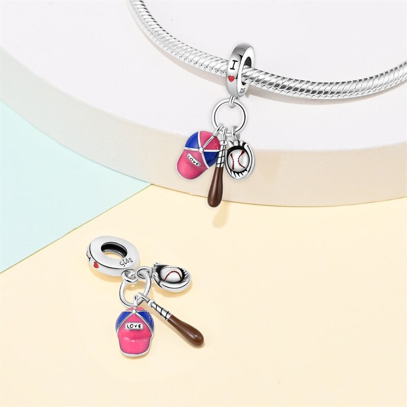 Sports and Fitness 925 Sterling Silver Baseball Three Piece Set Pendant Fit Pandora Bracelet Mix Match Materials as Gifts Friend