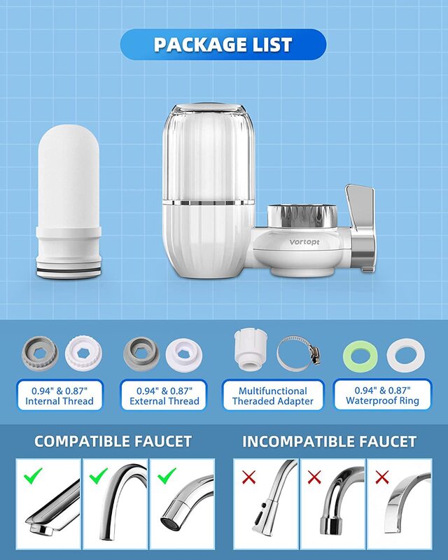 Vortopt Replacement for Faucet Water Filter with Transparent Shell T4-ACF Washable Reusable Ceramic Filter