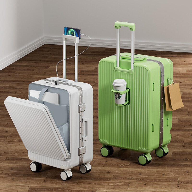 20-дюймовая сумка для багажа на колесиках, легкая, многофункциональная, для путешествий, троллейка, передняя крышка, открывающийся чемодан с паролем