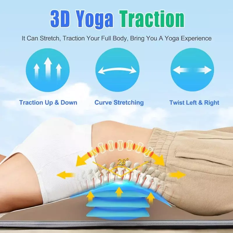 Mata masaż całego ciała z poduszkami powietrznymi rozciągającymi I ogrzewającymi, 3D trakcja lędźwiowa I relaksacyjna, podkładka masaż pleców, 4 tryby 3 I