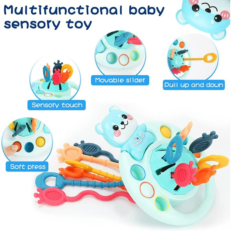 Early education cute colorful animals toys Baby puzzle fun finger twitch Montessori Silicone  Teething pressed gnawed baby toy