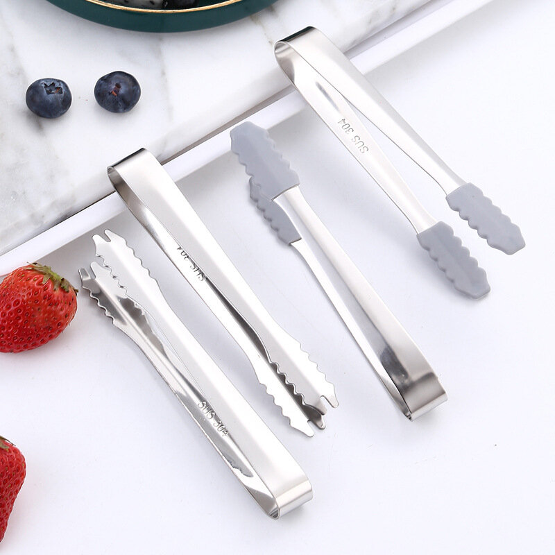 304 Stainless Steel Thickened Ice Clip Silicone Ice Clip With Tooth Cube Sugar Clip Bar Ice Bucket Ice Particle Clip S1510