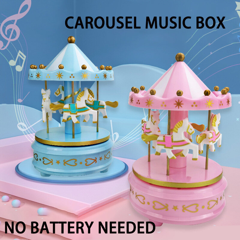 Caja de música de madera Merry-Go-Round para niños, juego de bebé, decoración del hogar, caja de música de caballo de carrusel, regalo de cumpleaños de boda de Navidad