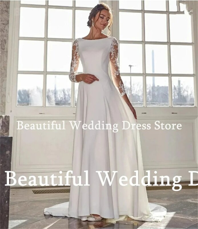 Prosta suknia ślubna dla kobiet bez rękawów z odkrytymi ramionami z kwiatami o linii czysta satynowa satynowa suknia ślubna