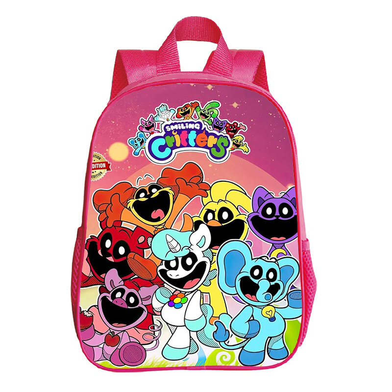 Smiling Critters Print Pink Backpack Cartoon School Bags for Girls Kindergarten Bookbag Toddler Mini Backpack Childcare Bag Pack