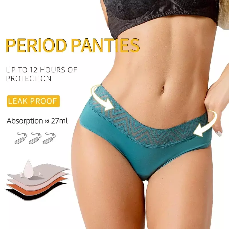 Sexy Lace Physiological Menstrual Calcinha, Prevenção de Vazamento, Calças Menstruais de Quatro Camadas, Respirável Menstrual Calcinha