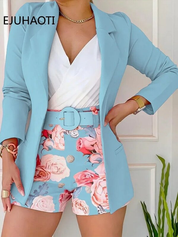 2024 primavera estate nuova moda Casual stampa vestito piccolo vestito da donna due pezzi set donna donna Blazer Blazer pantaloncini