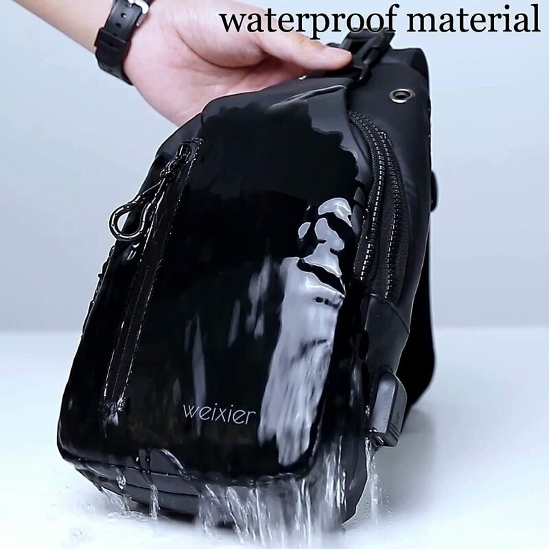 Waterproof Sling Bags Mens Shoulder Crossbody Backpack with USB Charging Port& Headphone,Outdoor Lightweight Bag