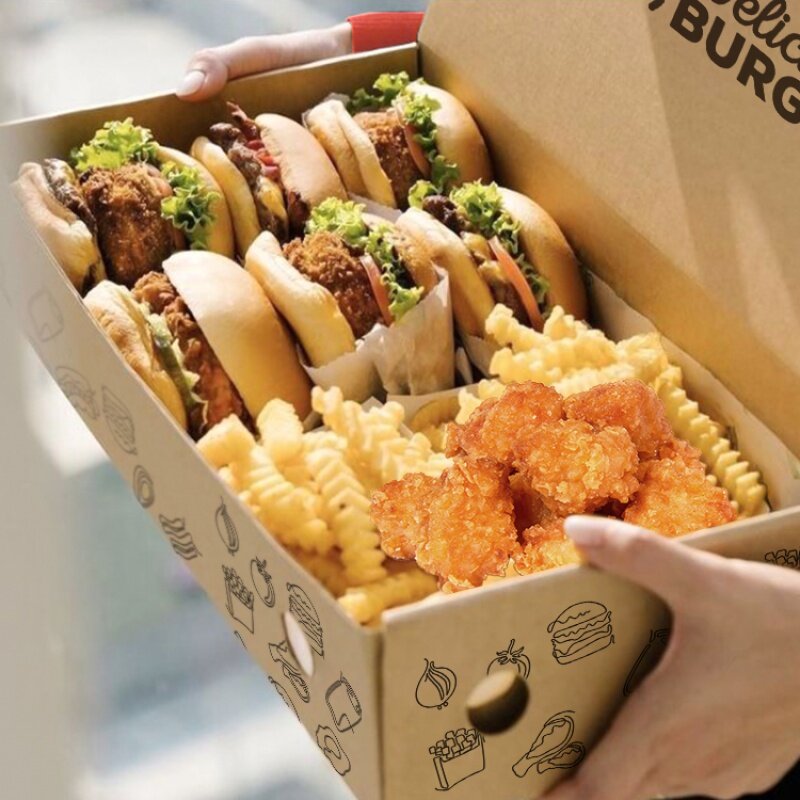 Prodotto personalizzato personalizzato Clam Clamshell imballaggio alimentare usa e getta carta Kraft Food Fast Food Burger Fry Chicken Hotdog