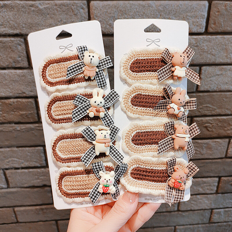 New Korean Coffee Color Hair Pin Cute Bear Wool Hair Clips for Children Headwear Girls Kids Hair Accessories 7cm