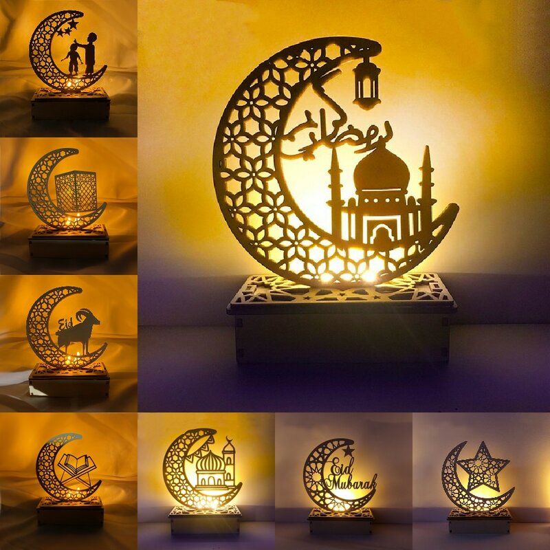 라마단 장식 나무 달 별 모양 램프, 침실 테이블 장식 라마단 2023 라마단 파티 조명 장식 램프