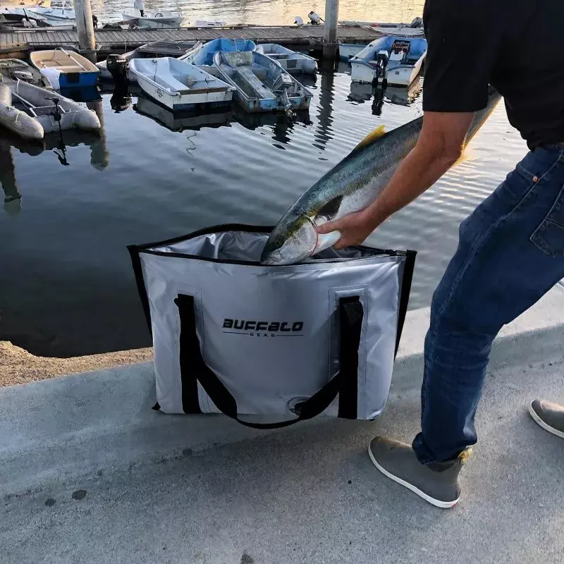 Buffalo Gear Insulated Fish Bag Cooler Flat Bottom-27.5QT 58QT Waterproof Fish Kill Bag,Fishing Bag Leakproof Fish Cooler