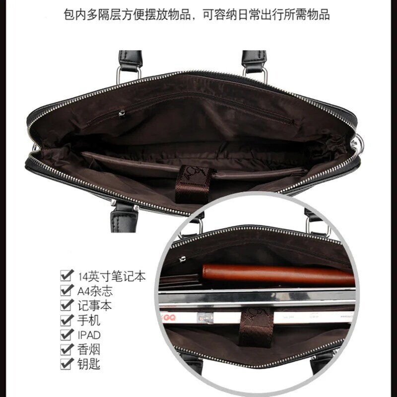 Cartella da lavoro per uomo di nuova progettazione borsa da uomo di alta qualità borsa per Laptop da 14 pollici borsa a tracolla, nera e marrone